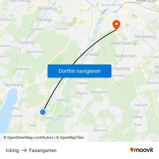 Icking to Fasangarten map