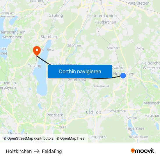 Holzkirchen to Feldafing map