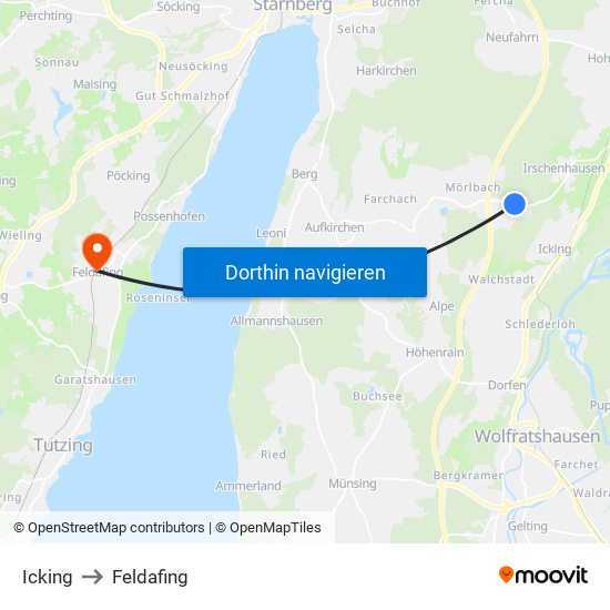 Icking to Feldafing map