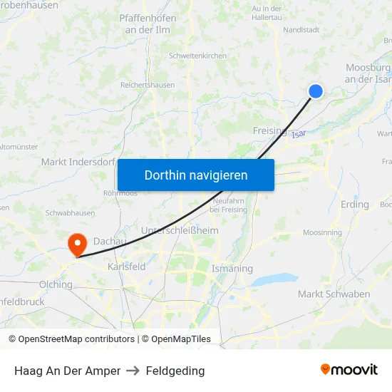 Haag An Der Amper to Feldgeding map
