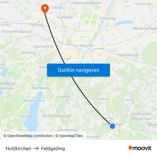 Holzkirchen to Feldgeding map
