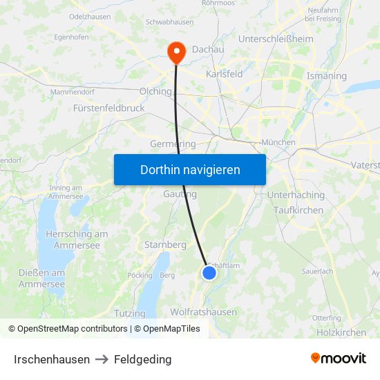 Irschenhausen to Feldgeding map