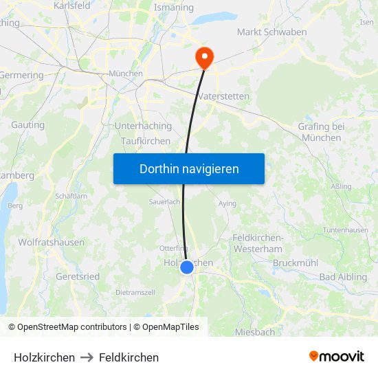 Holzkirchen to Feldkirchen map