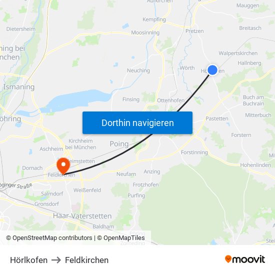 Hörlkofen to Feldkirchen map