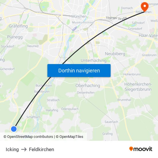 Icking to Feldkirchen map