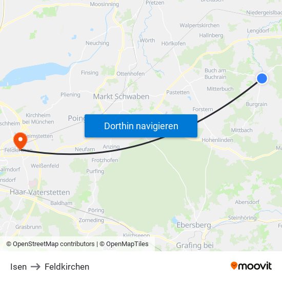 Isen to Feldkirchen map