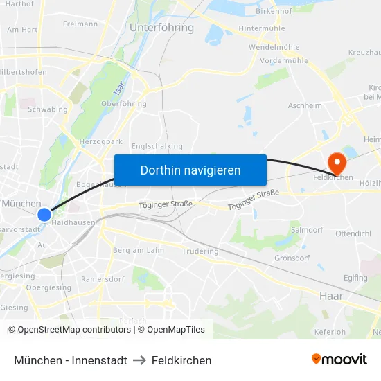 München - Innenstadt to Feldkirchen map