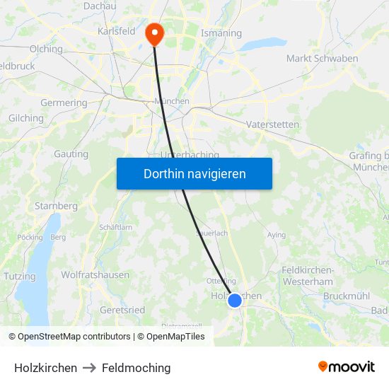 Holzkirchen to Feldmoching map