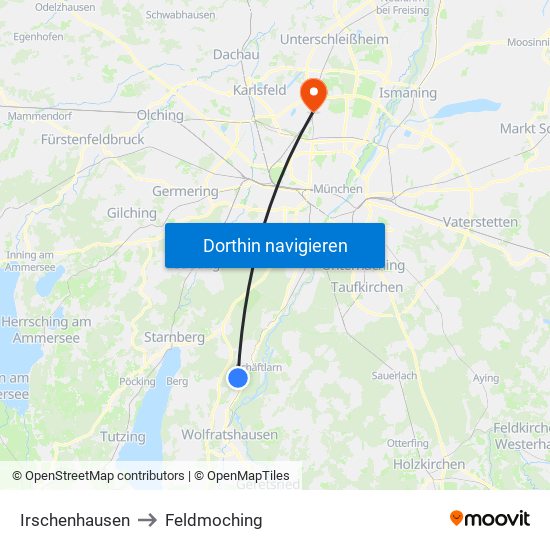 Irschenhausen to Feldmoching map