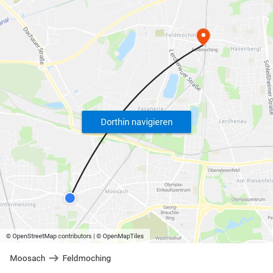 Moosach to Feldmoching map