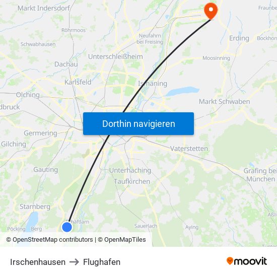 Irschenhausen to Flughafen map