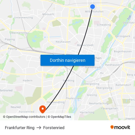 Frankfurter Ring to Forstenried map