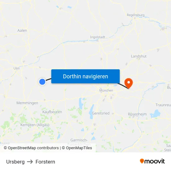 Ursberg to Forstern map