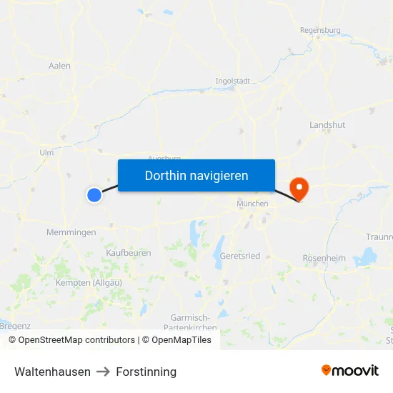 Waltenhausen to Forstinning map