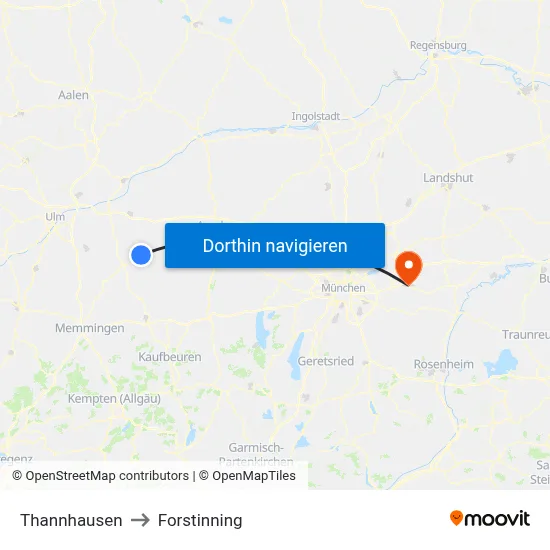 Thannhausen to Forstinning map