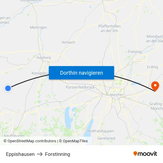Eppishausen to Forstinning map