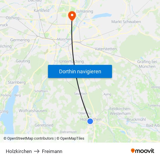 Holzkirchen to Freimann map