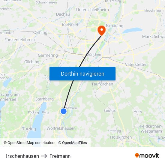 Irschenhausen to Freimann map