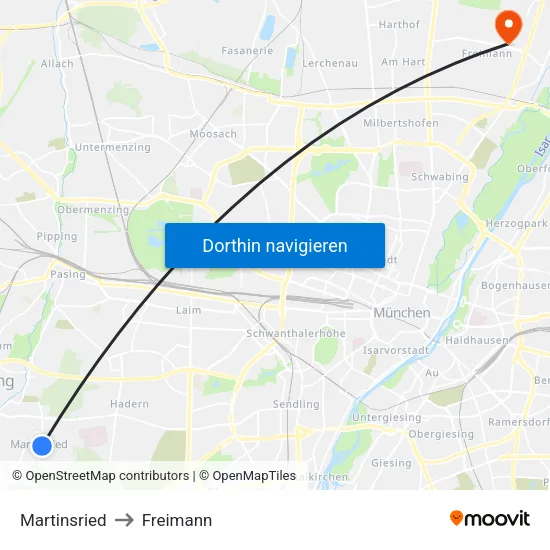 Martinsried to Freimann map