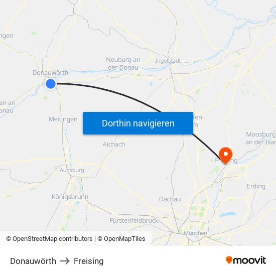 Donauwörth to Freising map