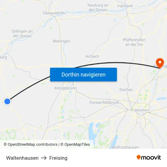 Waltenhausen to Freising map