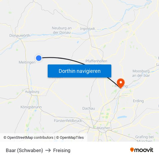 Baar (Schwaben) to Freising map