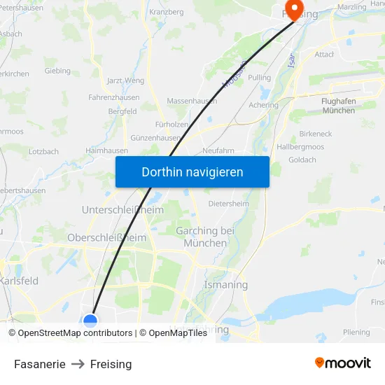 Fasanerie to Freising map