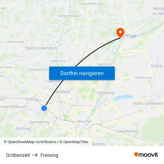 Gröbenzell to Freising map