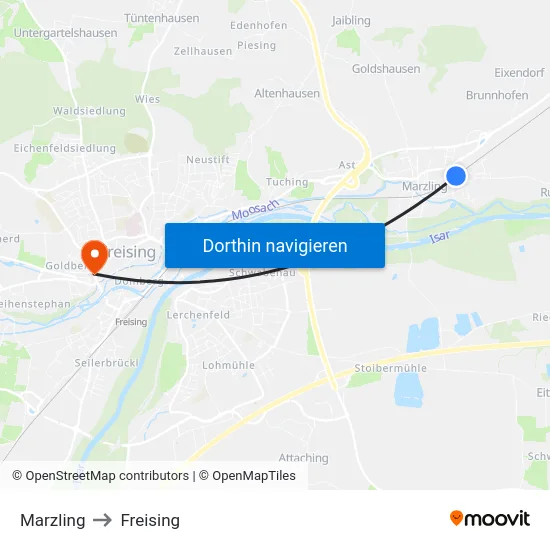 Marzling to Freising map