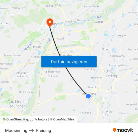 Moosinning to Freising map