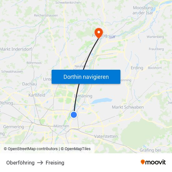 Oberföhring to Freising map