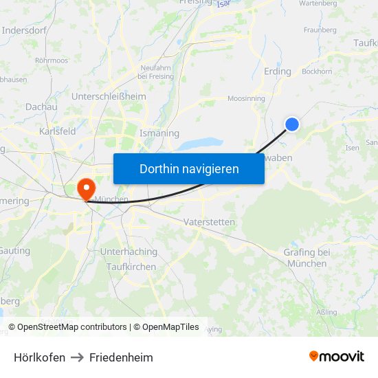 Hörlkofen to Friedenheim map