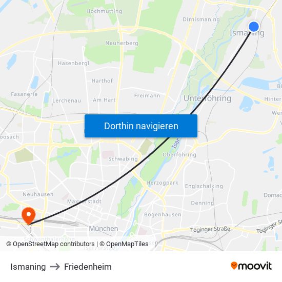 Ismaning to Friedenheim map