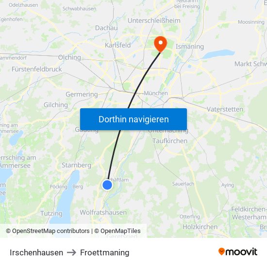 Irschenhausen to Froettmaning map