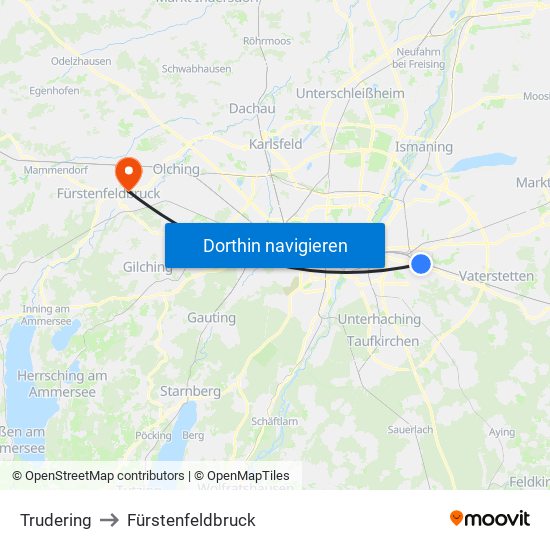 Trudering to Fürstenfeldbruck map