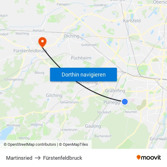 Martinsried to Fürstenfeldbruck map