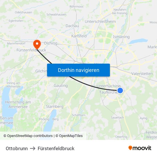 Ottobrunn to Fürstenfeldbruck map