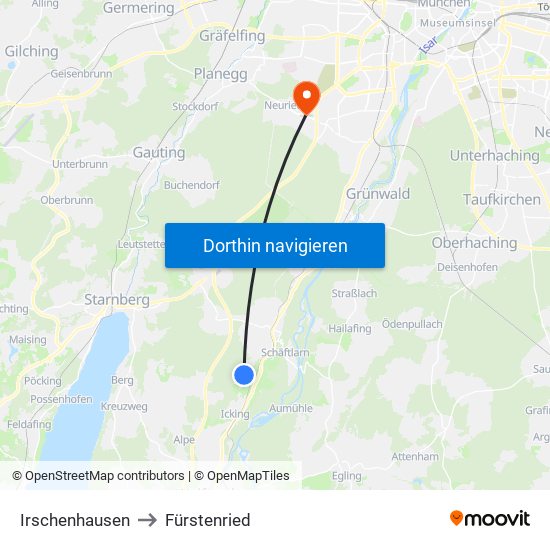 Irschenhausen to Fürstenried map