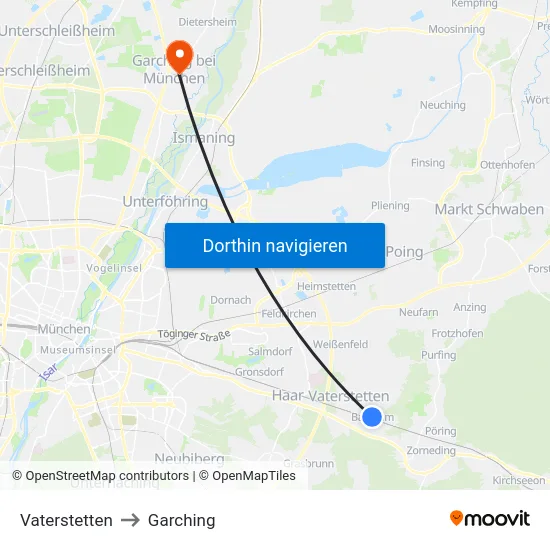 Vaterstetten to Garching map