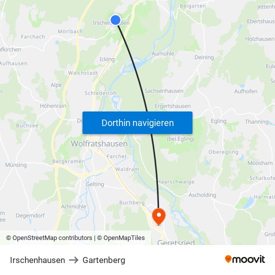 Irschenhausen to Gartenberg map