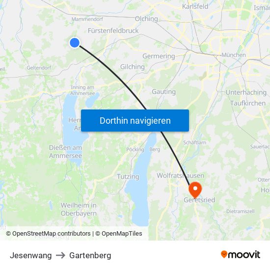 Jesenwang to Gartenberg map