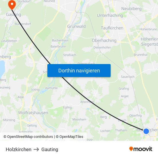 Holzkirchen to Gauting map
