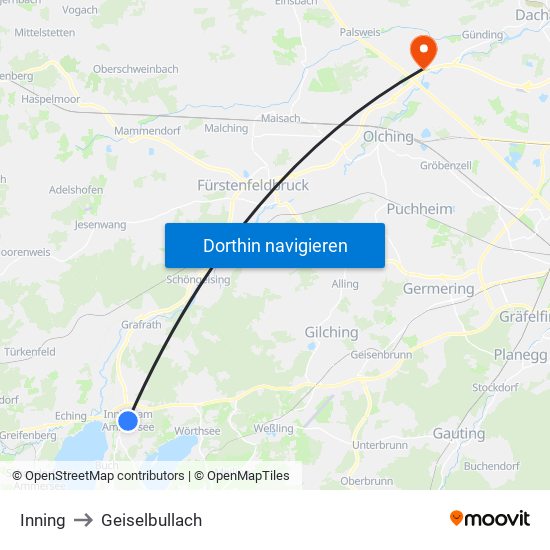 Inning to Geiselbullach map