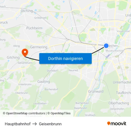 Hauptbahnhof to Geisenbrunn map