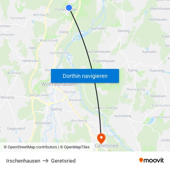 Irschenhausen to Geretsried map