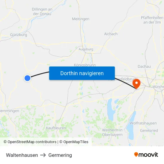 Waltenhausen to Germering map