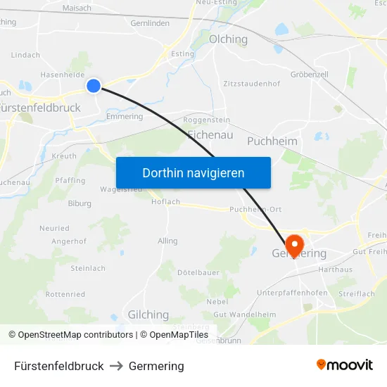 Fürstenfeldbruck to Germering map
