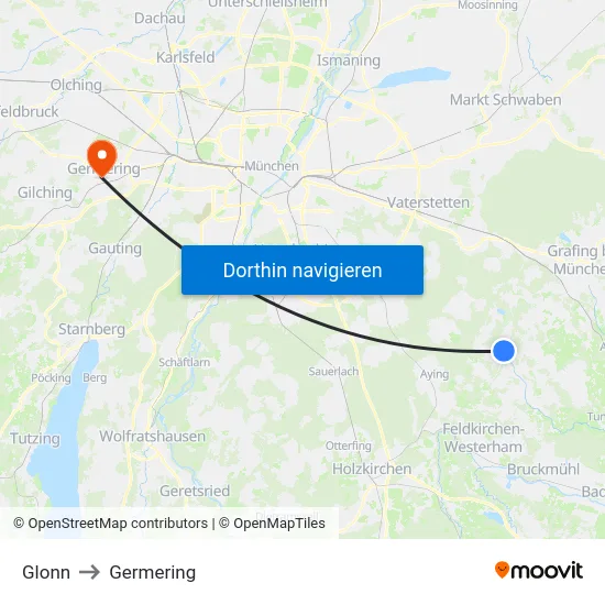 Glonn to Germering map