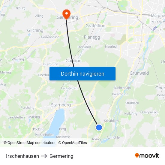 Irschenhausen to Germering map