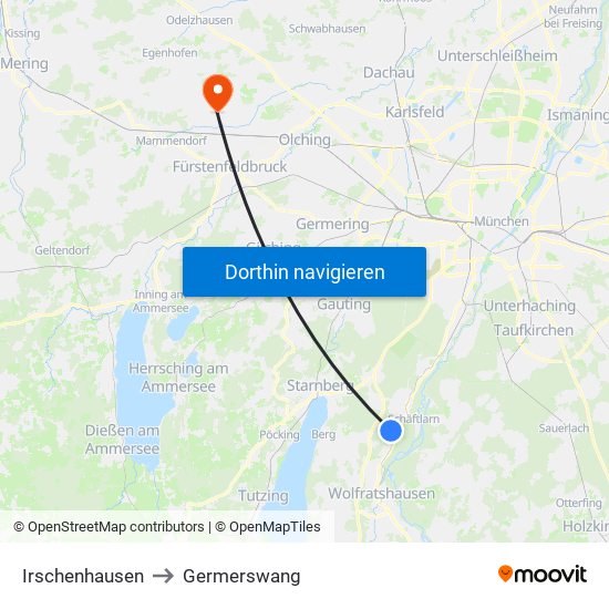 Irschenhausen to Germerswang map